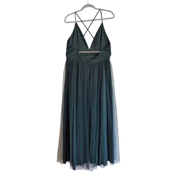 Lulus Rare Beauty Green Tulle Backless Full Length Size Large Adjustable Straps - Picture 8 of 10